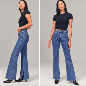 Abercrombie & Fitch 70s Vintage Flare Ultra High Rise Jeans Curve Love Vent Hem
